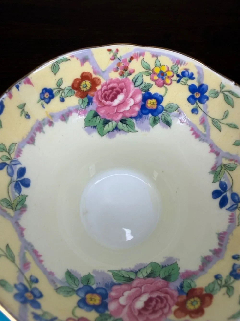 Vintage Aynsley Turquoise Teacup Saucer Set B5304 Cabbage Rose Gold Gilt 1960s